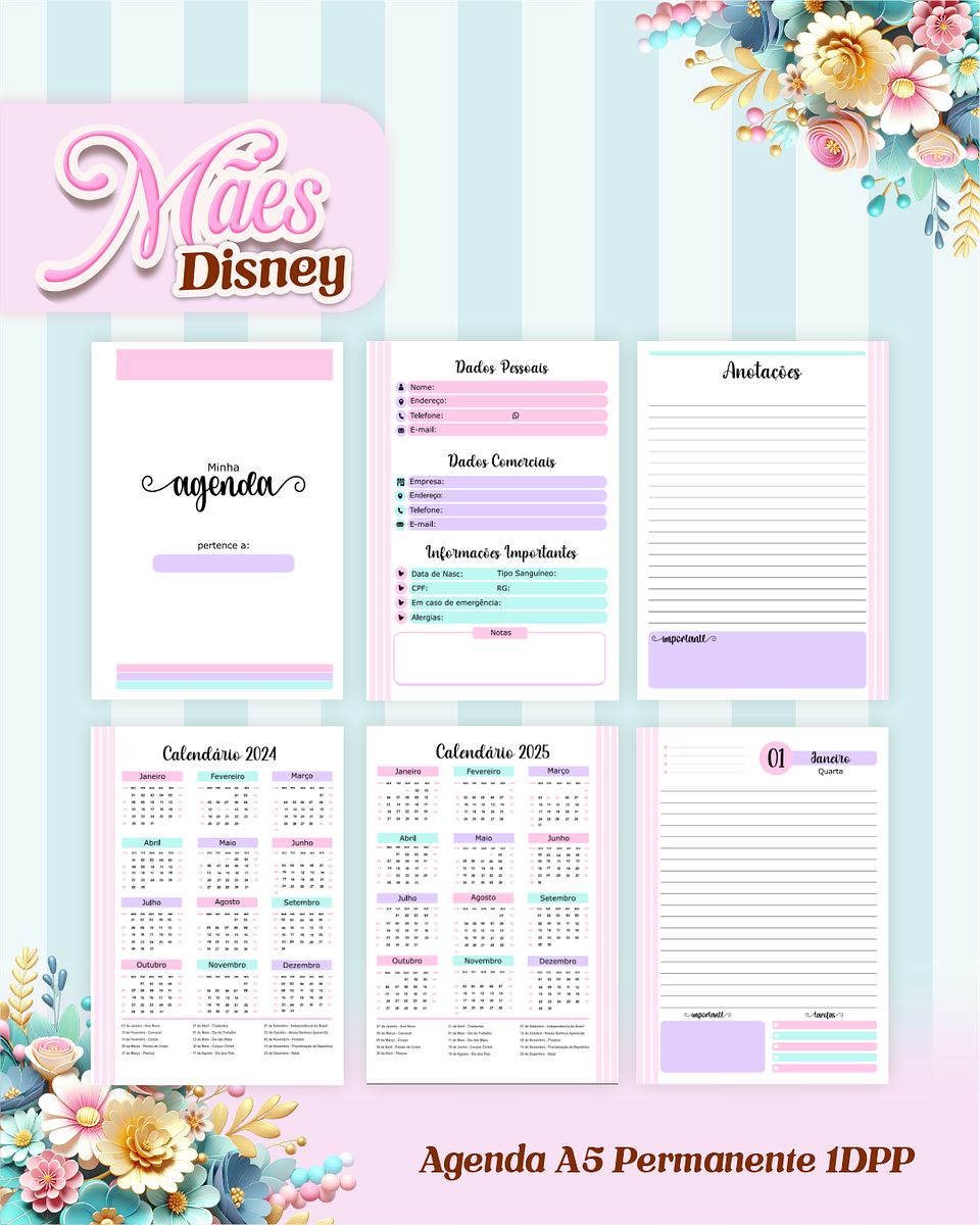 Arquivos para Encadernação Dia das Mães Princesas da Disney em Pdf e Png 10
