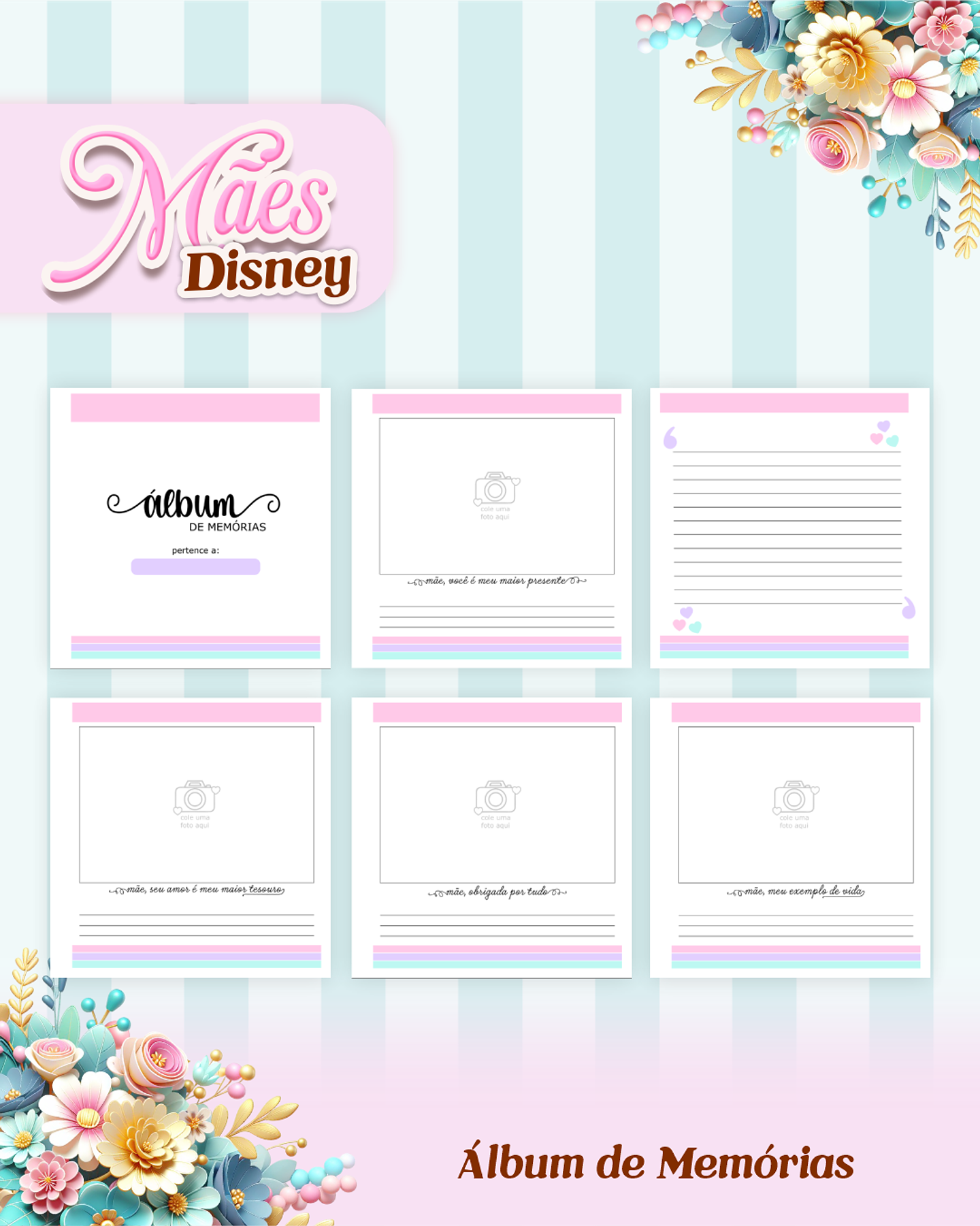 Arquivos para Encadernação Dia das Mães Princesas da Disney em Pdf e Png 11