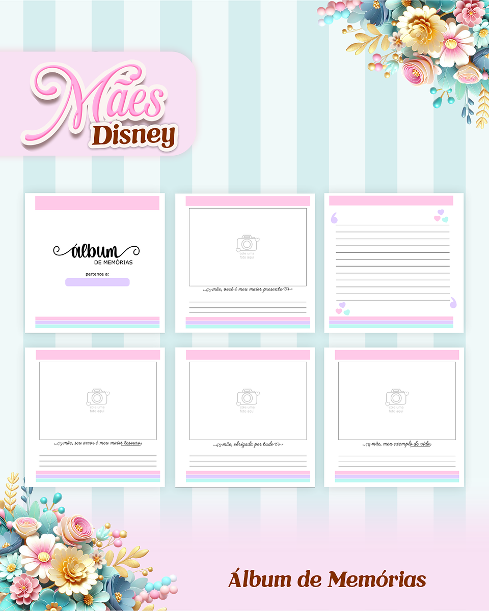 Arquivos para Encadernação Dia das Mães Princesas da Disney em Pdf e Png 11