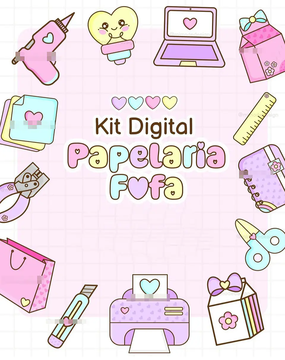 Kit Digital Papelaria Fofa Arquivos em Png 1