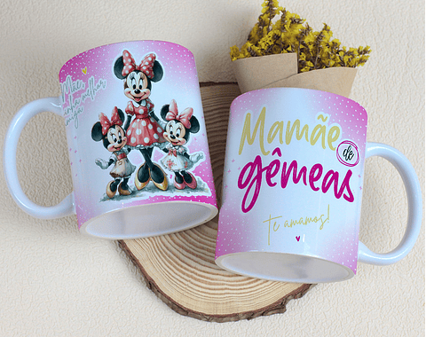 15 Artes para Caneca Dia das Mães Minnie e Margarida Arquivo Editável