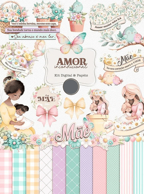 Kit Digital Dia das Mães Amor Incondicional Arquivos em Png  