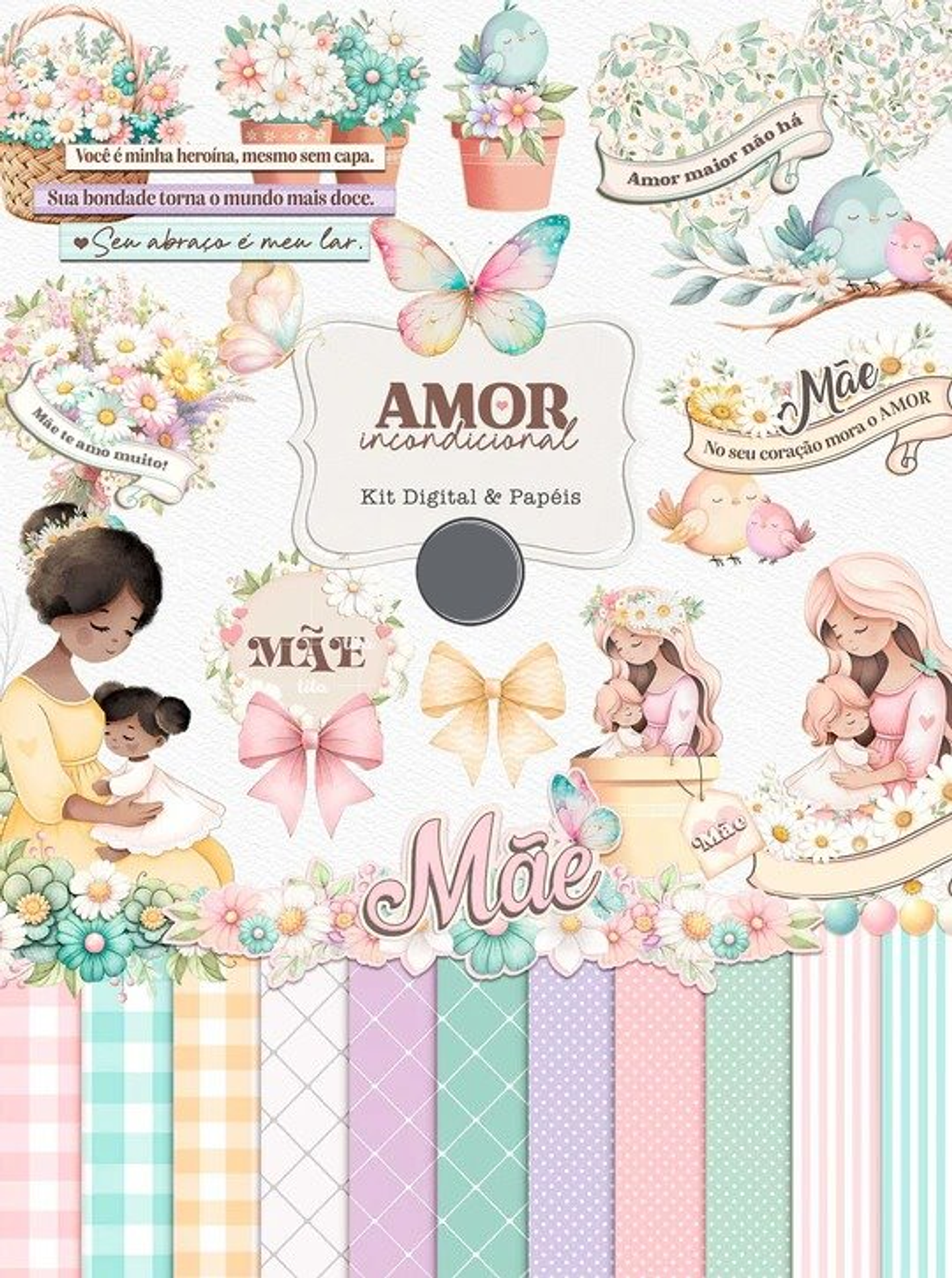 Kit Digital Dia das Mães Amor Incondicional Arquivos em Png   1