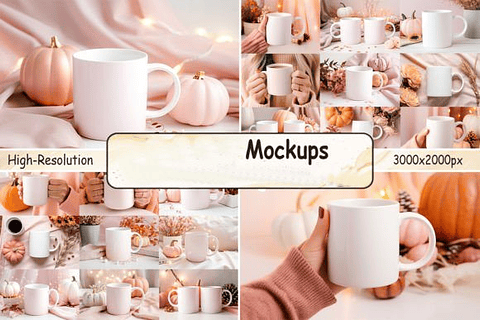 22 Mockups para Caneca Arquivo Editável 