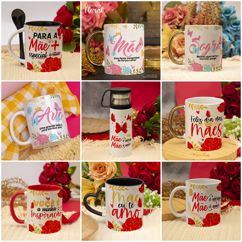 20 Artes para Caneca Floral Dia das Mães Arquivo em Jpg 1