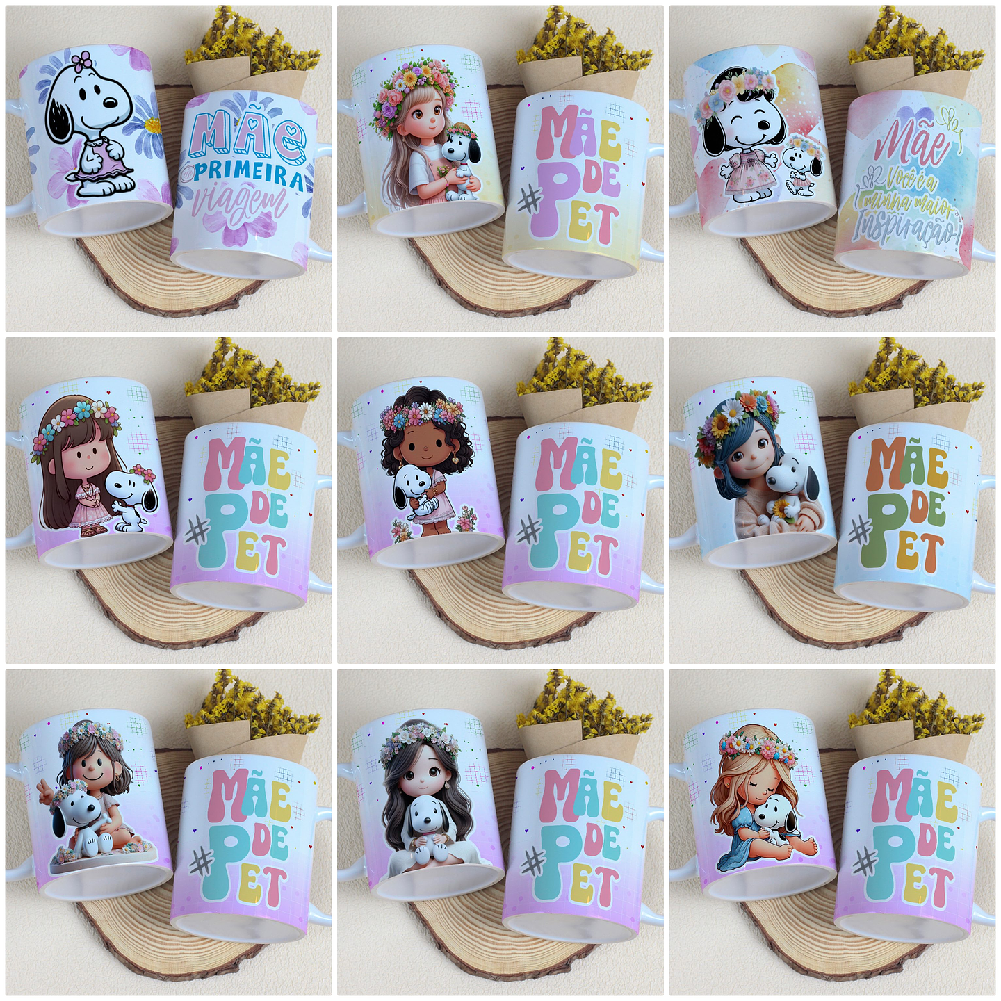 20 Artes para Canecas Snoopy Dia das Mães Arquivo Editável 1