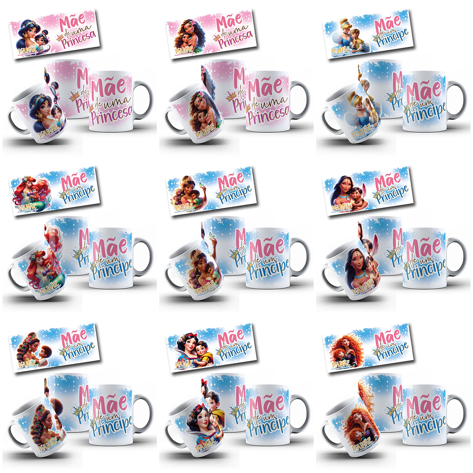 24 Artes para Canecas Dia das Mães Princesas da Disney Arquivo em Jpg 1