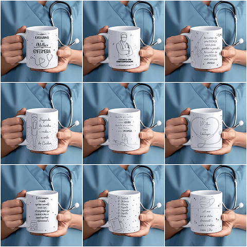 15 Artes para Canecas Enfermagem em Linhas Arquivo em Jpg 