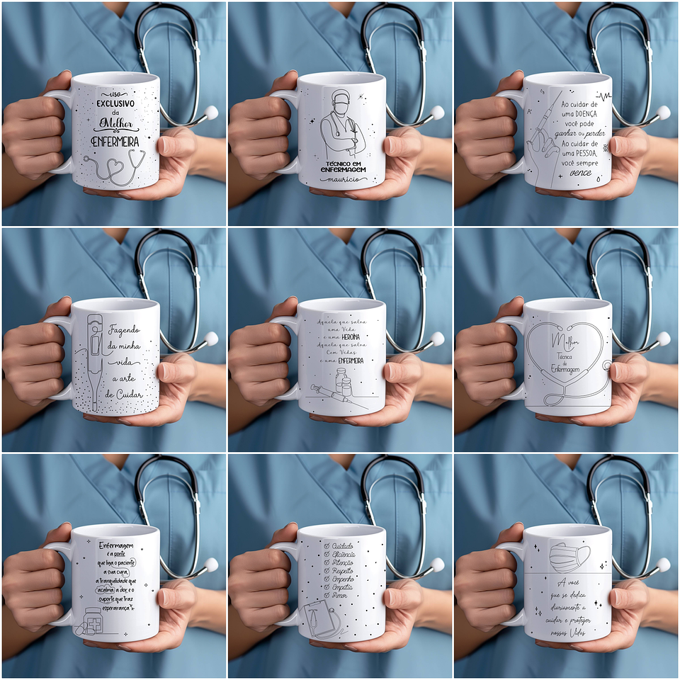15 Artes para Canecas Enfermagem em Linhas Arquivo em Jpg  1