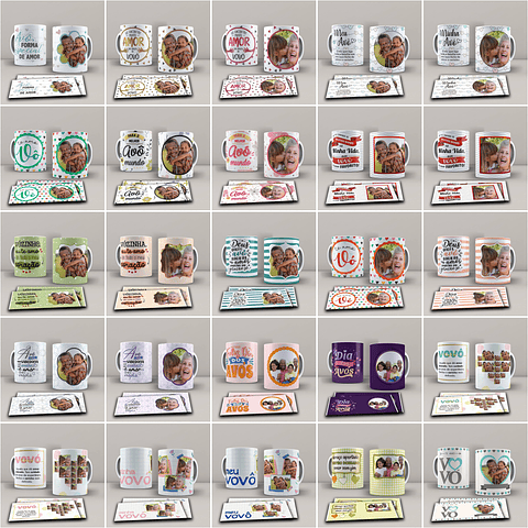 141 Artes para Caneca e Azulejo Dia dos Avós Arquivos Editável + Jpg