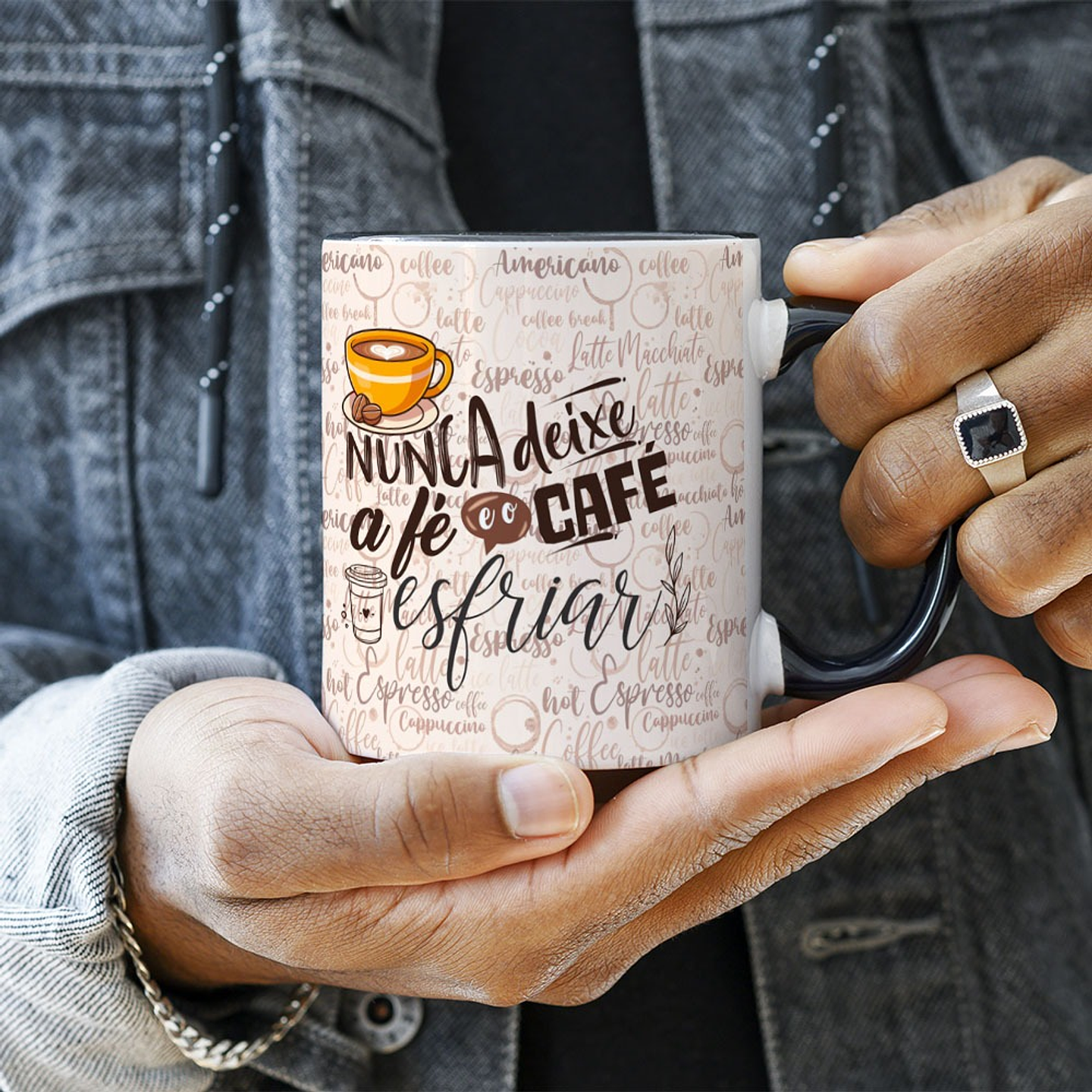 Arte Caneca Nunca deixe a fé e o Café esfriar Arquivo Editável 1