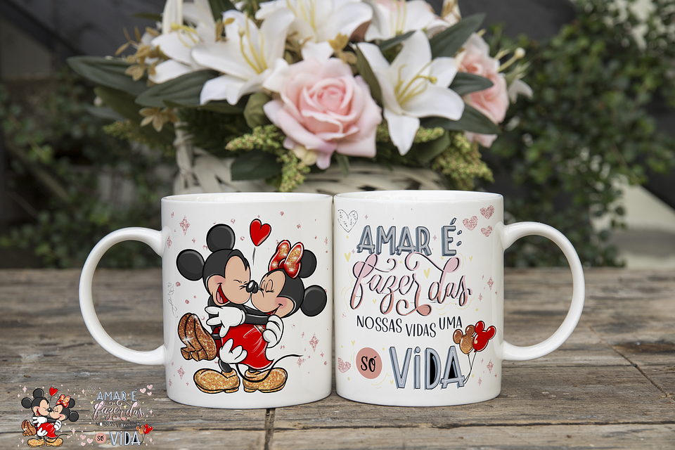 6 Artes Caneca e Camisa Dia dos Namorados Mickey e Minnie Arquivos Editável  2