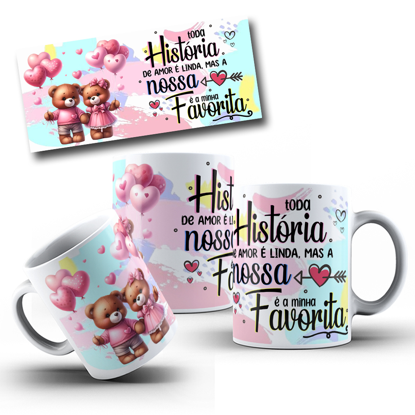 10 Artes Caneca Dia dos Namorados Ursinhos Arquivos Editáveis 3