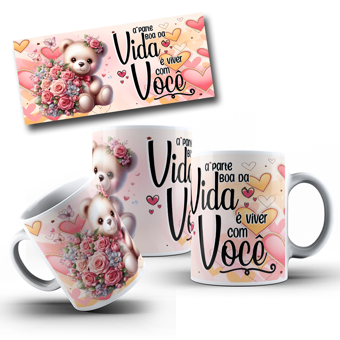 10 Artes Caneca Dia dos Namorados Ursinhos Arquivos Editáveis 5