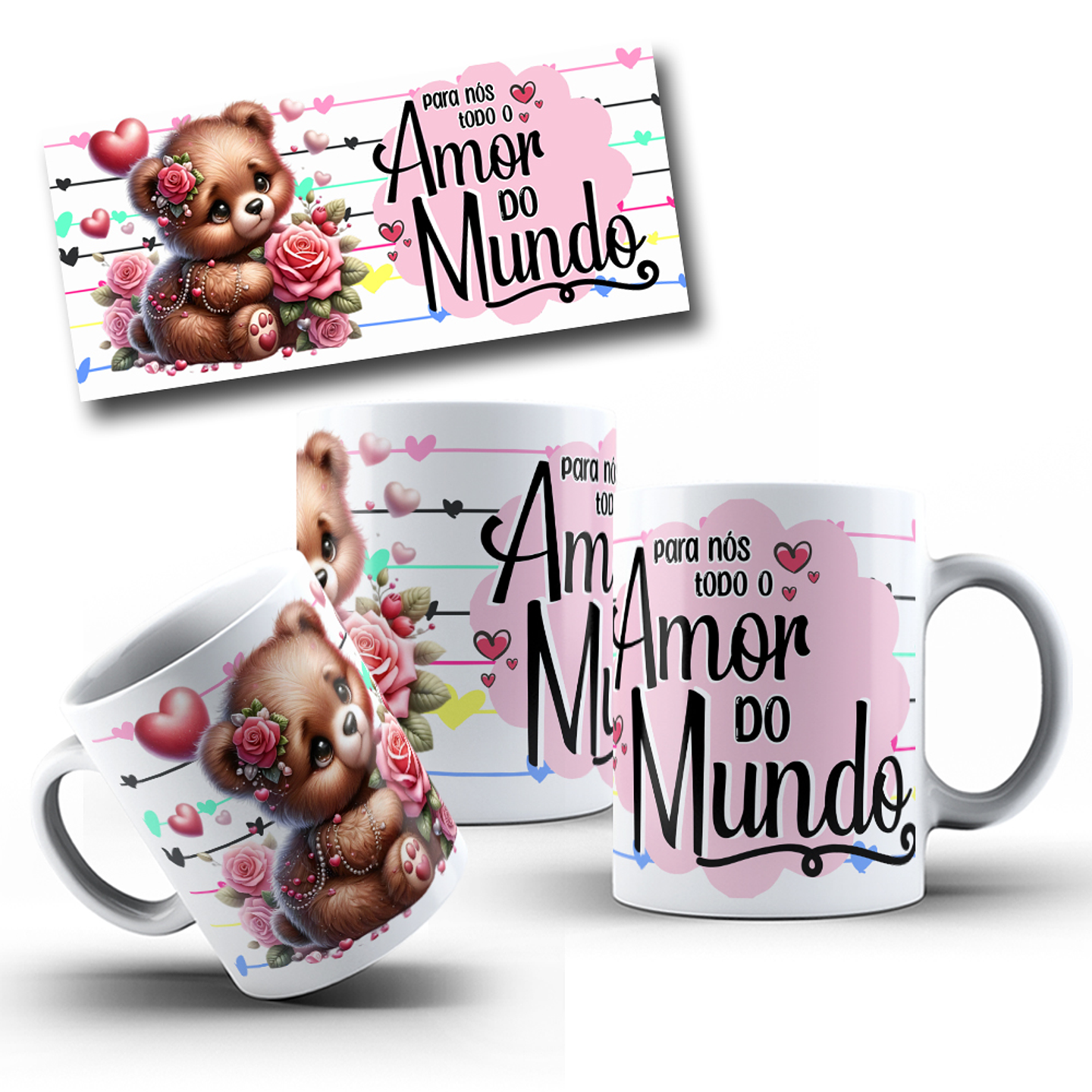 10 Artes Caneca Dia dos Namorados Ursinhos Arquivos Editáveis 6