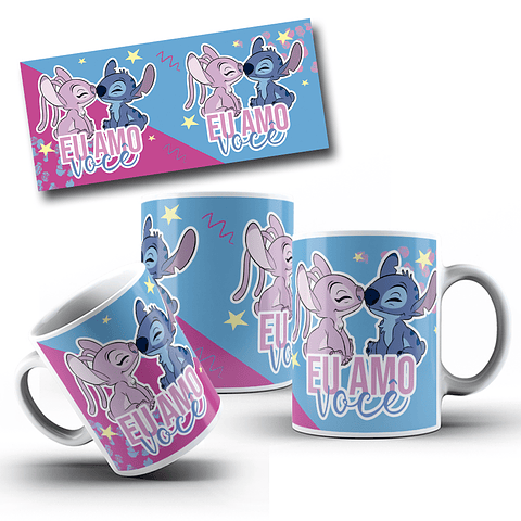 5 Artes para Caneca Dia dos Namorados Stitch e Angel Arquivo Editável 