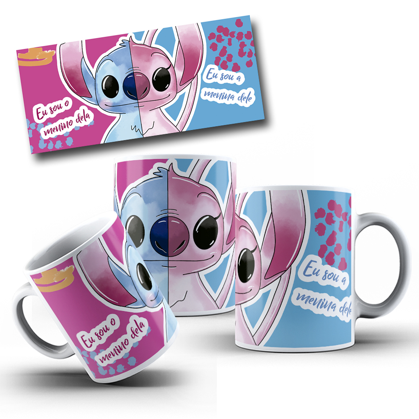5 Artes para Caneca Dia dos Namorados Stitch e Angel Arquivo Editável  2