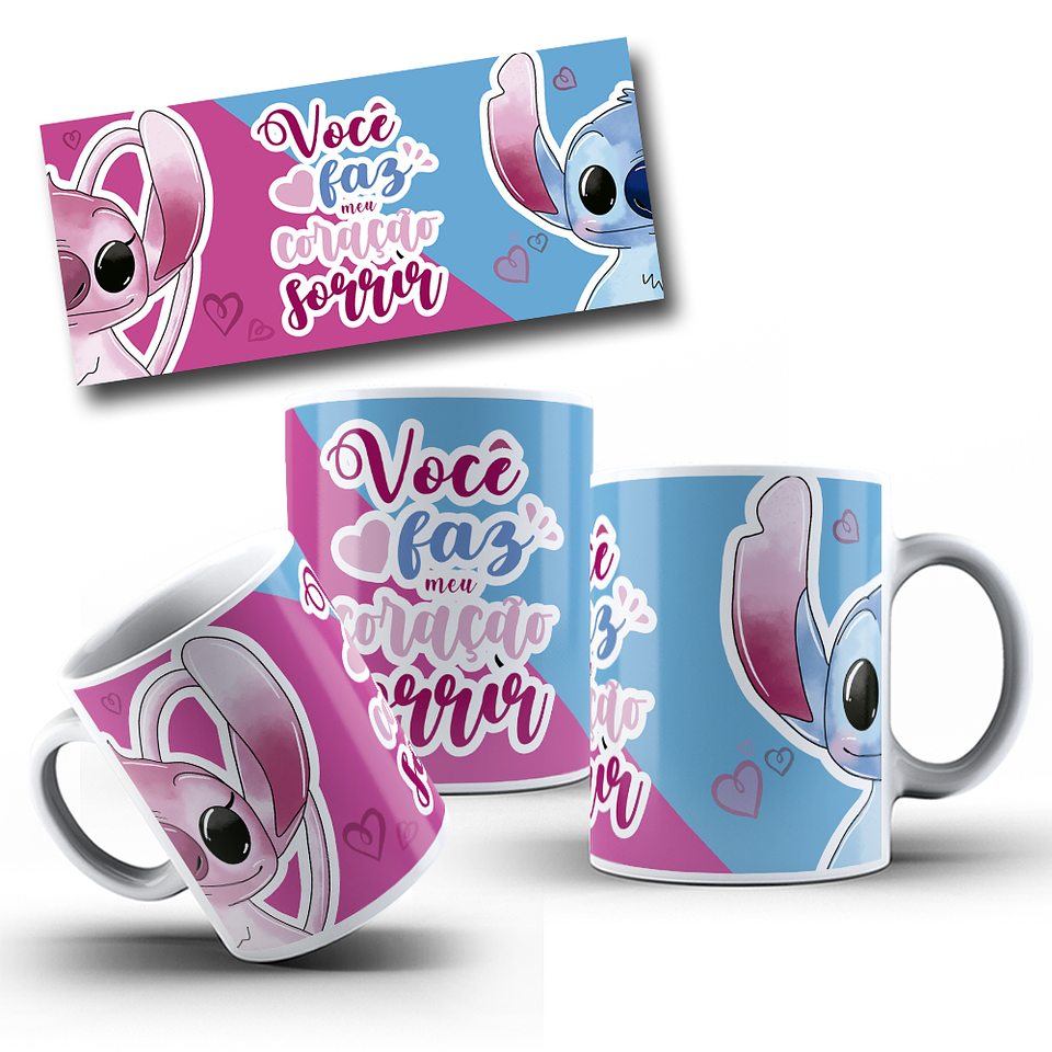 5 Artes para Caneca Dia dos Namorados Stitch e Angel Arquivo Editável  4