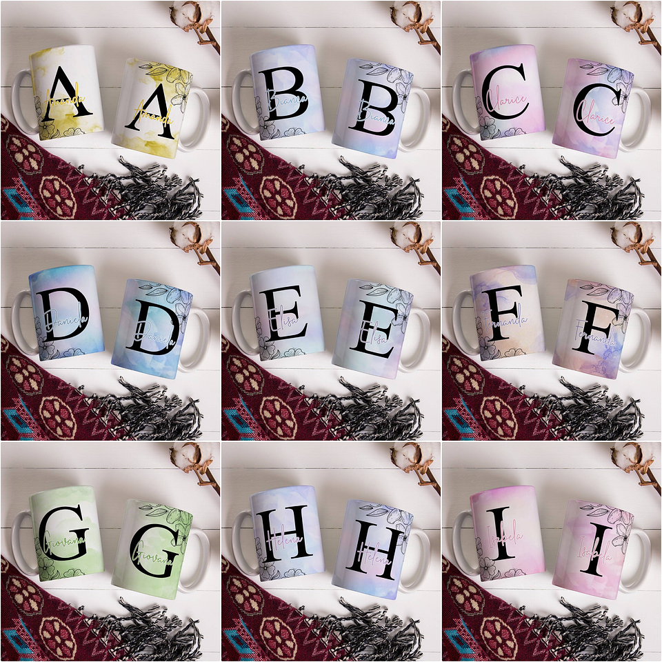 26 Artes para Caneca Alfabeto Aquarela Arquivo Editável 1