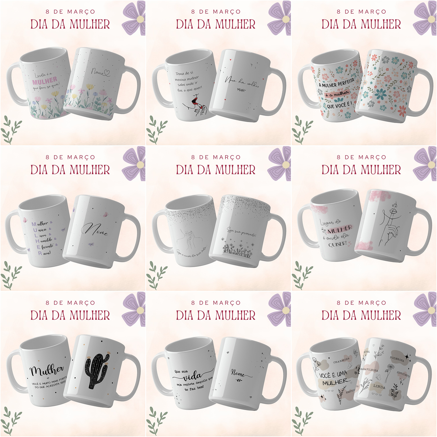 14 Artes para Caneca Dia das Mulheres Arquivo Editável 4