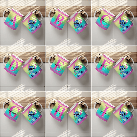 26 Artes para Caneca Alfabeto Stitch Arquivo Editável