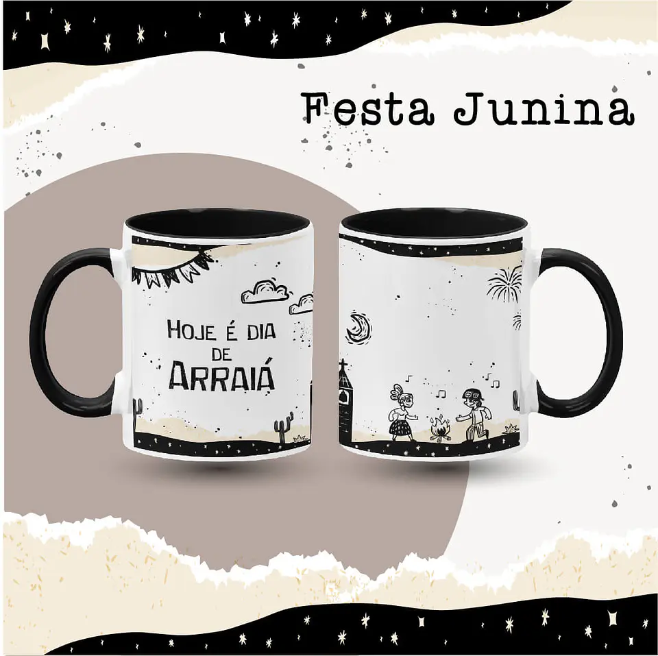 8 Artes para Caneca São João Festa Junina Xilografia Arquivo em Jpg 1