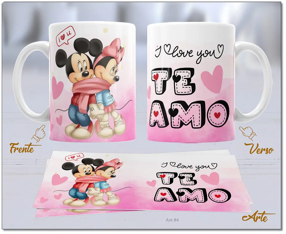 20 Artes para Caneca Dia dos Namorados Mickey e Minnie Arquivo Editável  1