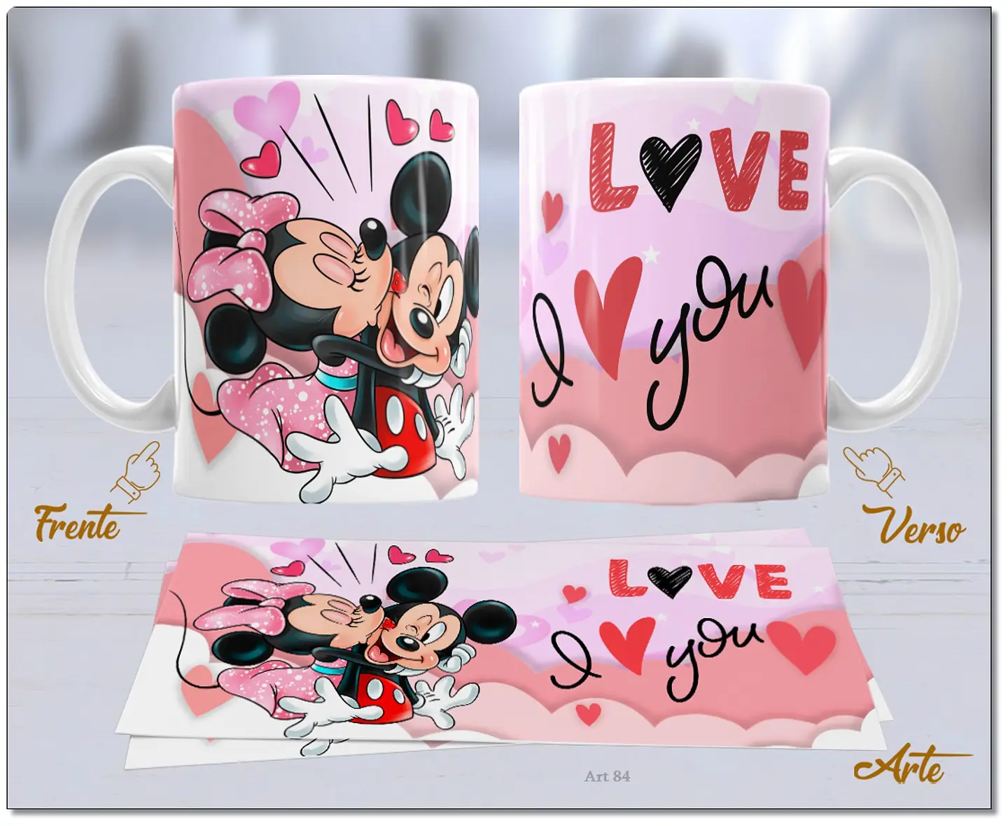 20 Artes para Caneca Dia dos Namorados Mickey e Minnie Arquivo Editável  6