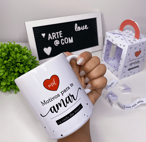 Artes para Caneca Dia dos Namorados e Maleta Motivos para te amar Arquivo Editável 