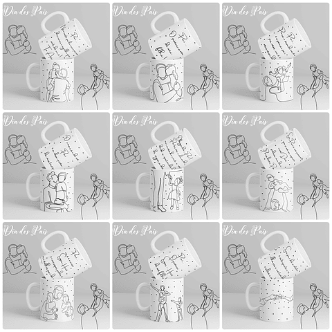 20 Artes para Caneca e Camisa Dia dos Pais em Linhas Arquivo Editável