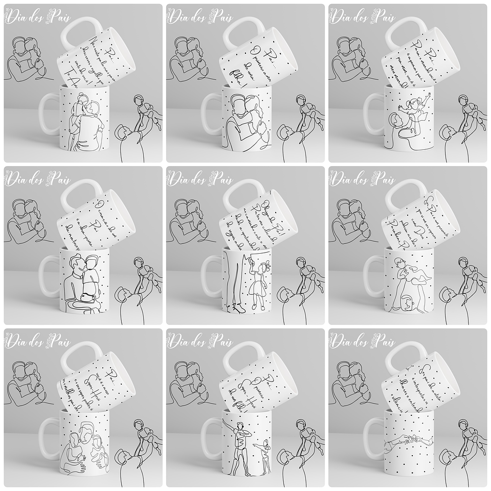 20 Artes para Caneca e Camisa Dia dos Pais em Linhas Arquivo Editável 1