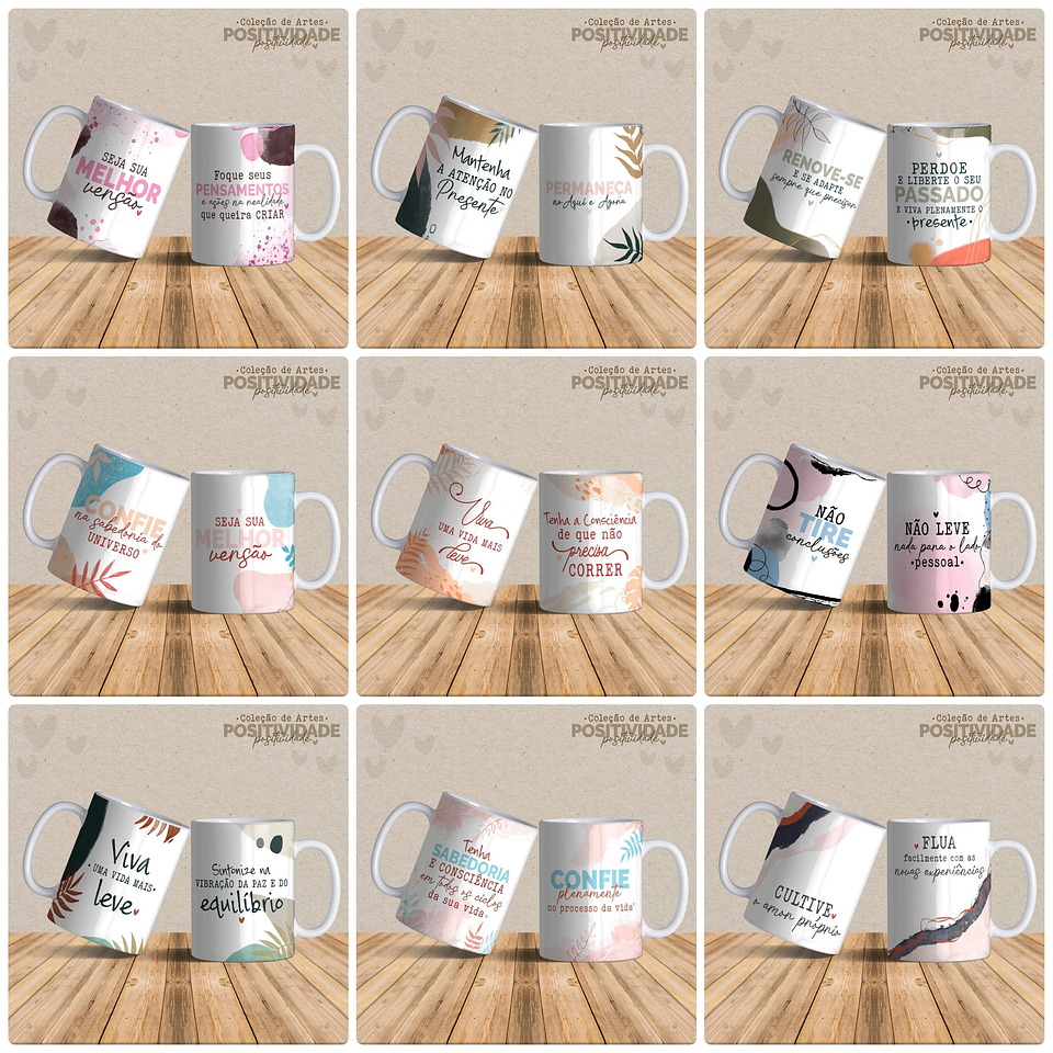 19 Artes Caneca Frases Positivas Arquivo Editável 1