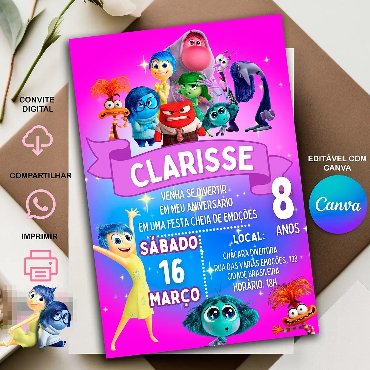 3 Artes Caneca Convites Divertidamente 2 Emoções Arquivo em Canva 1