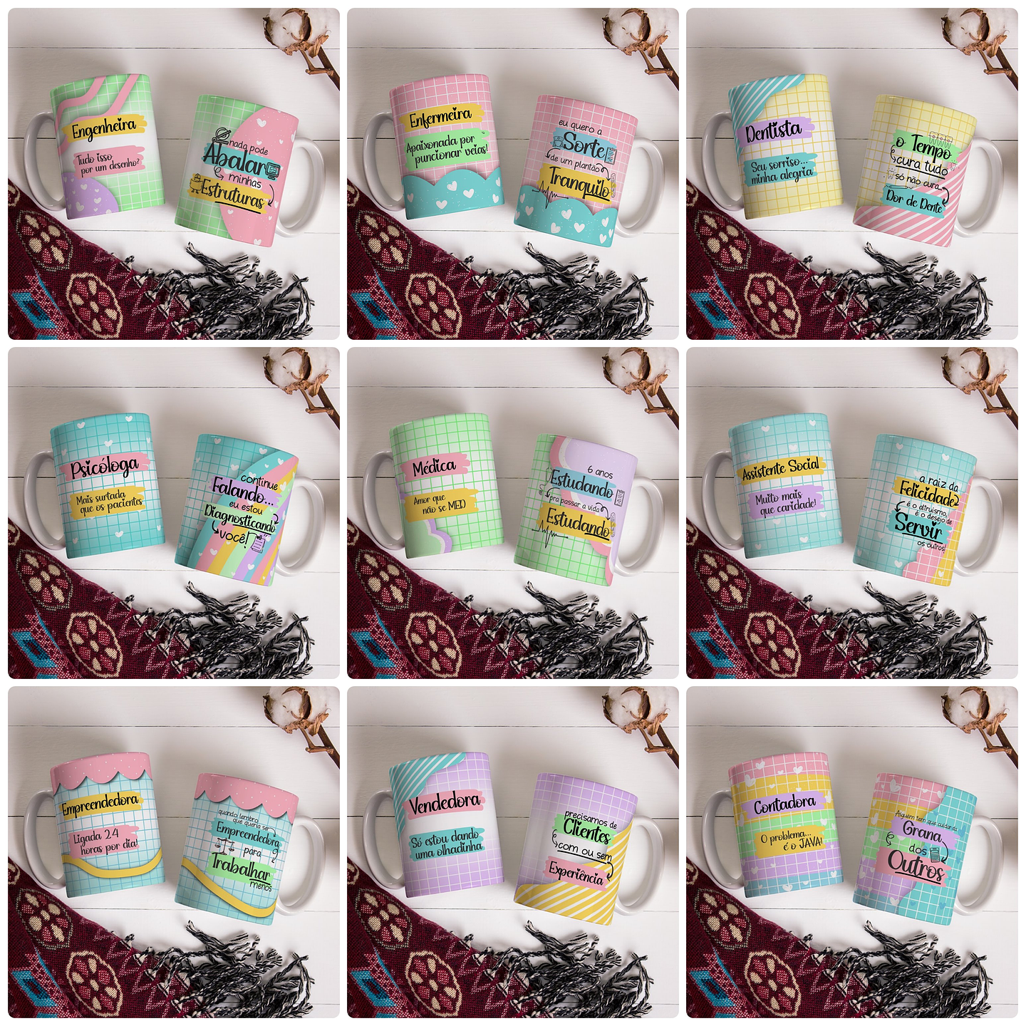 40 Artes Caneca Profissões Femininas e Masculino Arquivo Editável 3