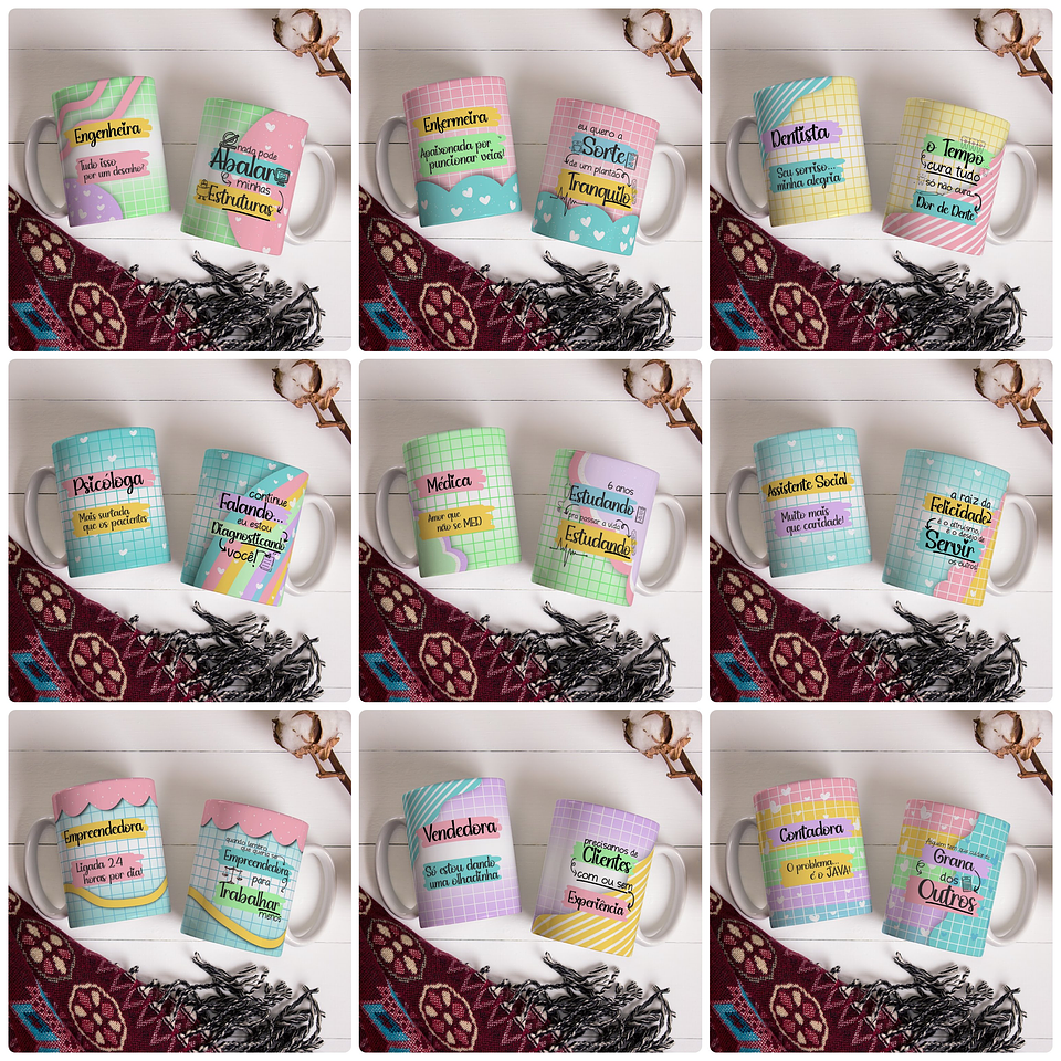 40 Artes Caneca Profissões Femininas e Masculino Arquivo Editável 3