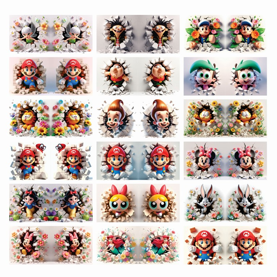 54 Artes Caneca Personagens 3d Arquivo em Jpg  6