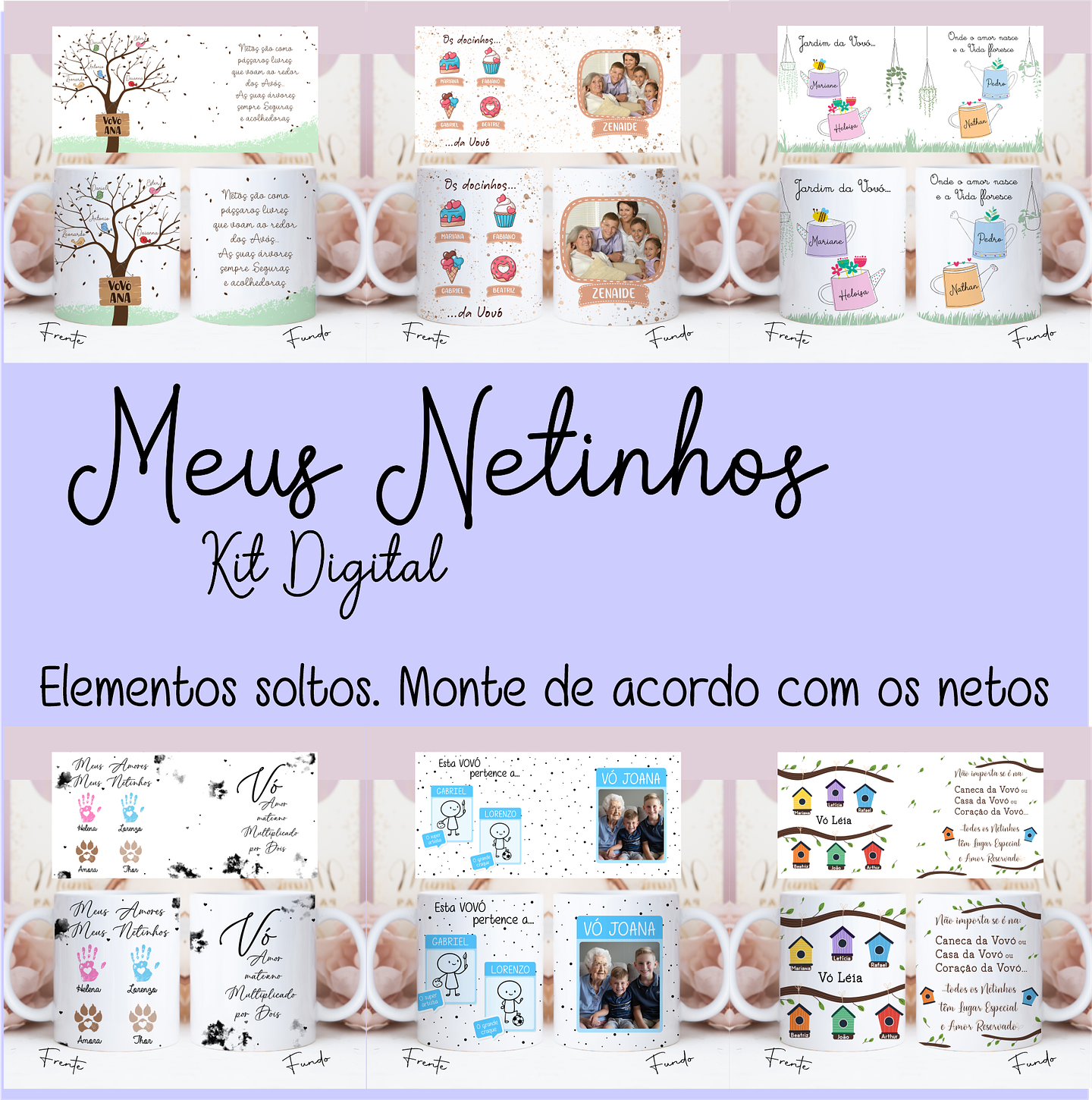 Artes para Caneca Dia dos Avós Meus Netinhos em Linhas Arquivo Png 1