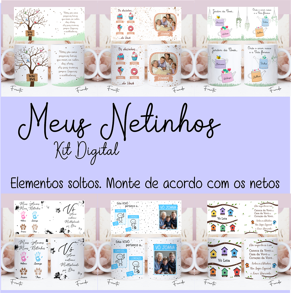 Artes para Caneca Dia dos Avós Meus Netinhos em Linhas Arquivo Png 1