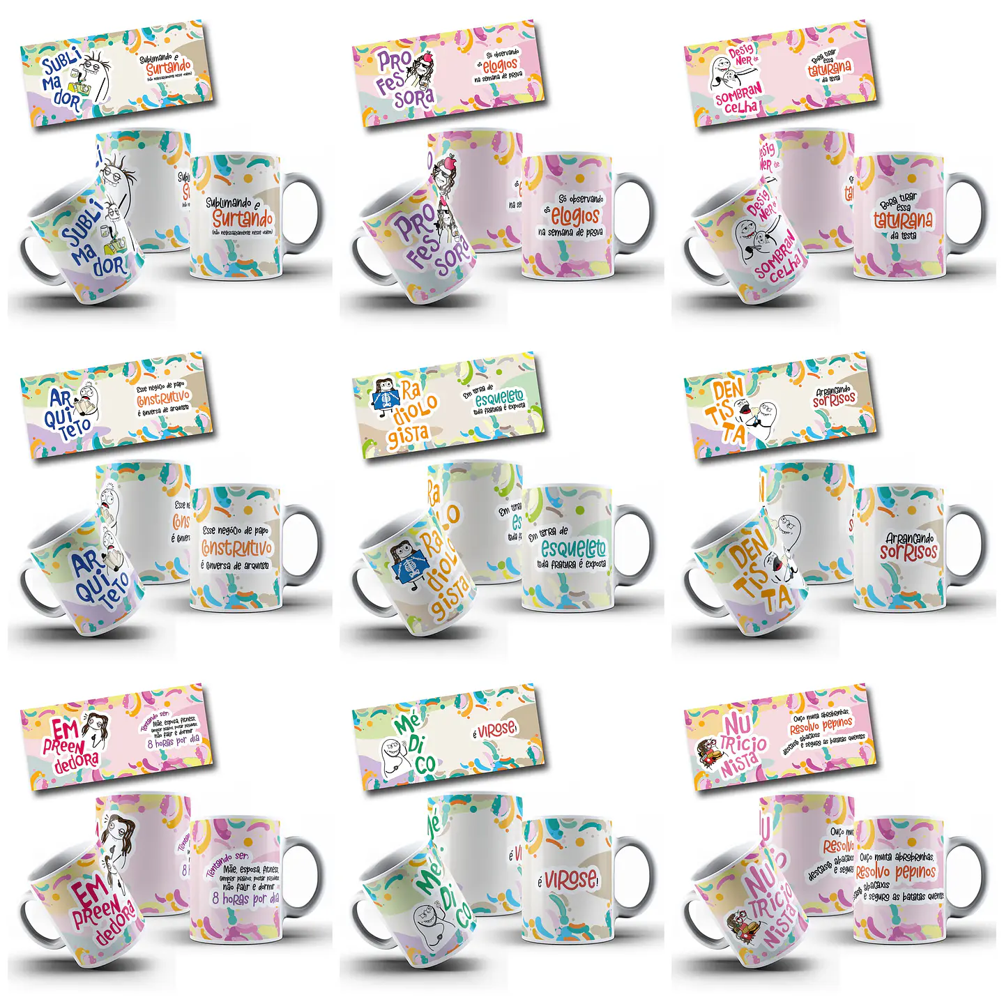 34 Artes para Caneca Flork Profissões Arquivo em Jpg 2