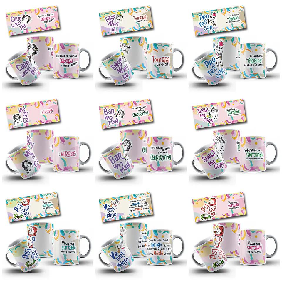 34 Artes para Caneca Flork Profissões Arquivo em Jpg 4