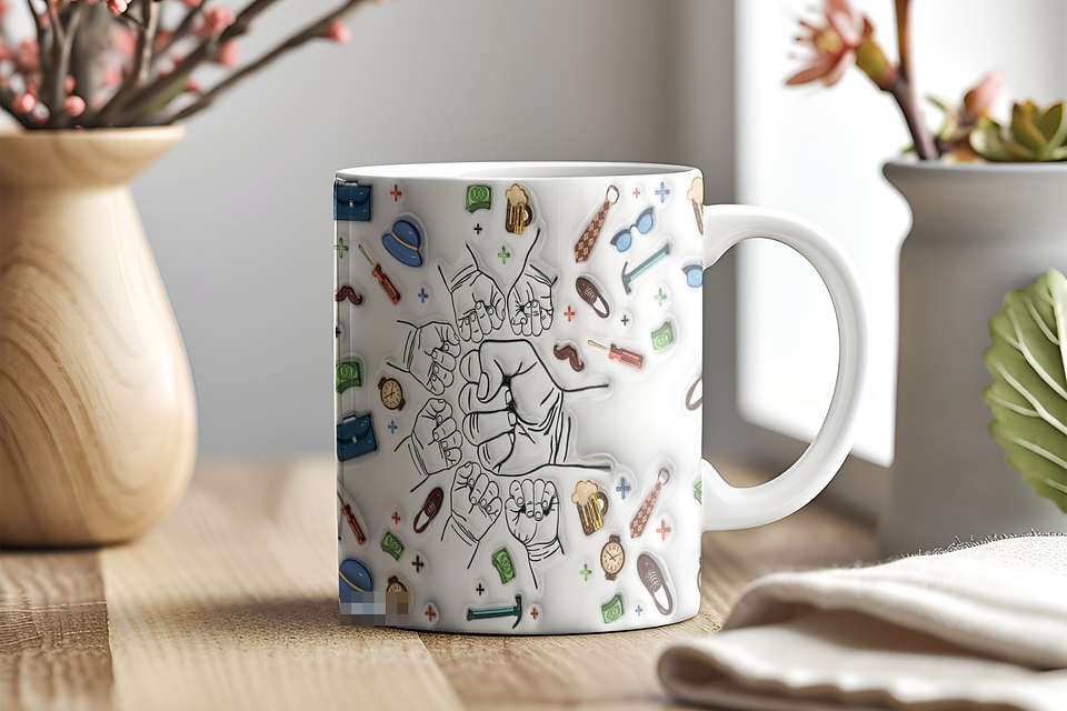 6 Artes para Caneca Dia dos Pais Mãos Inflados Arquivo em Jpg 6