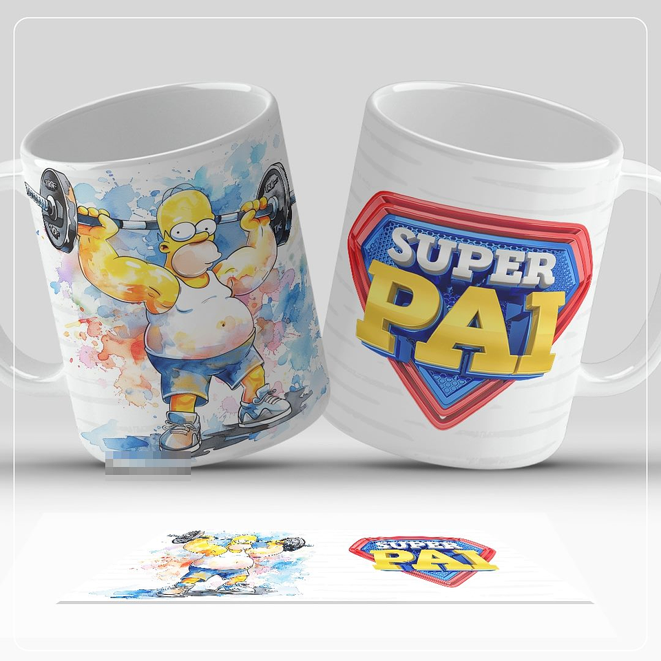 8 Artes para Caneca Dia dos Pais Super Pai Aquarelado Arquivo em Jpg 3