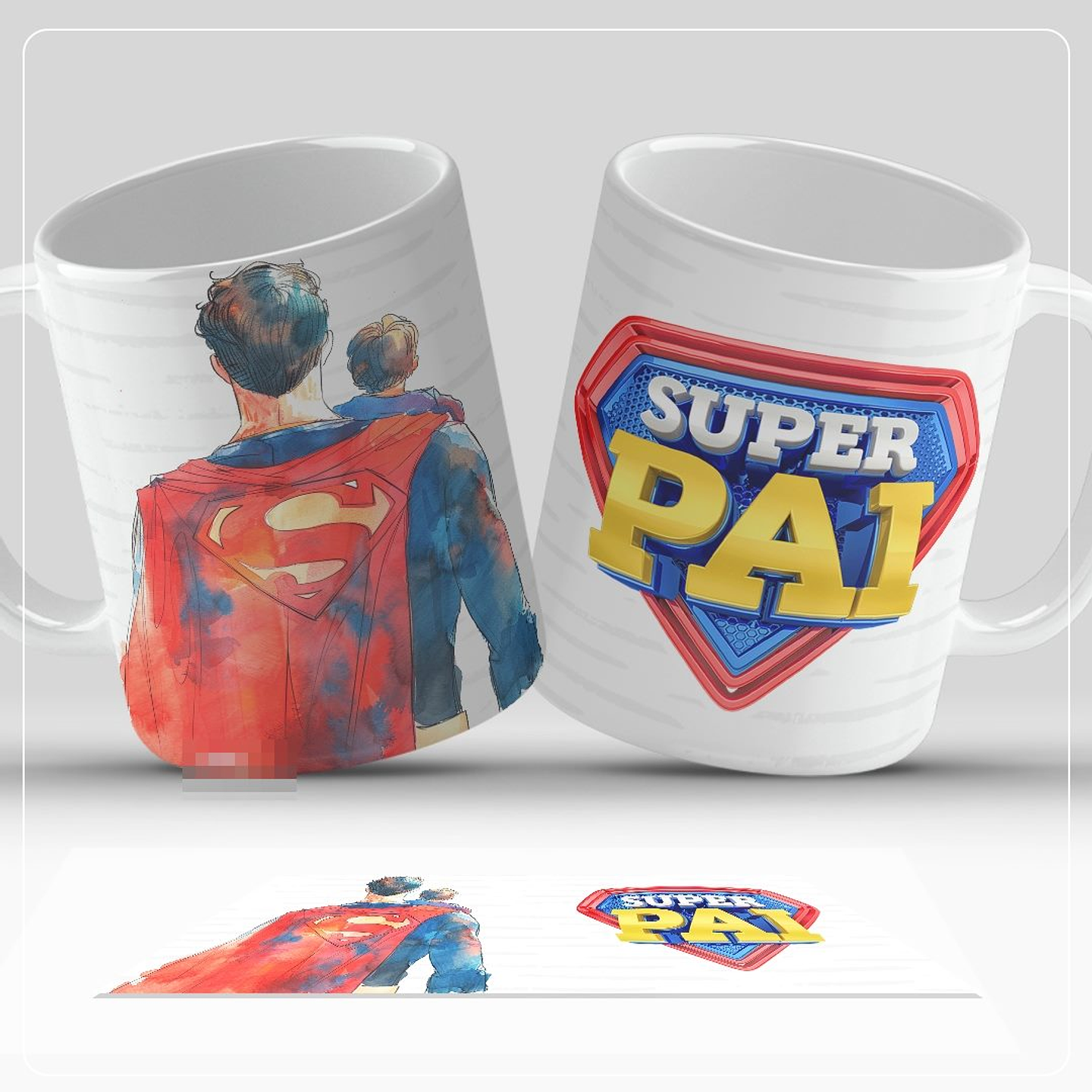 8 Artes para Caneca Dia dos Pais Super Pai Aquarelado Arquivo em Jpg 4