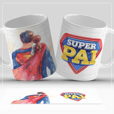 8 Artes para Caneca Dia dos Pais Super Pai Aquarelado Arquivo em Jpg