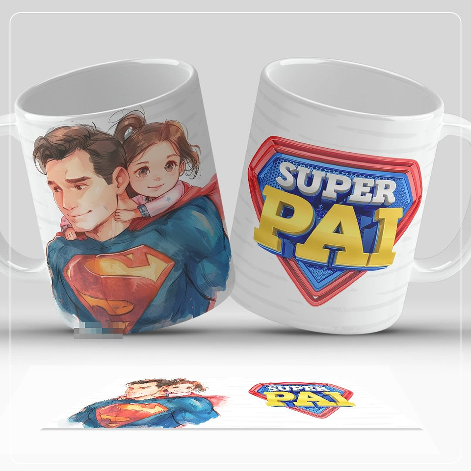 8 Artes para Caneca Dia dos Pais Super Pai Aquarelado Arquivo em Jpg 8