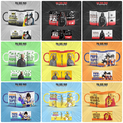 17 Artes para Caneca Dia dos Pais Personagens Arquivo em Jpg