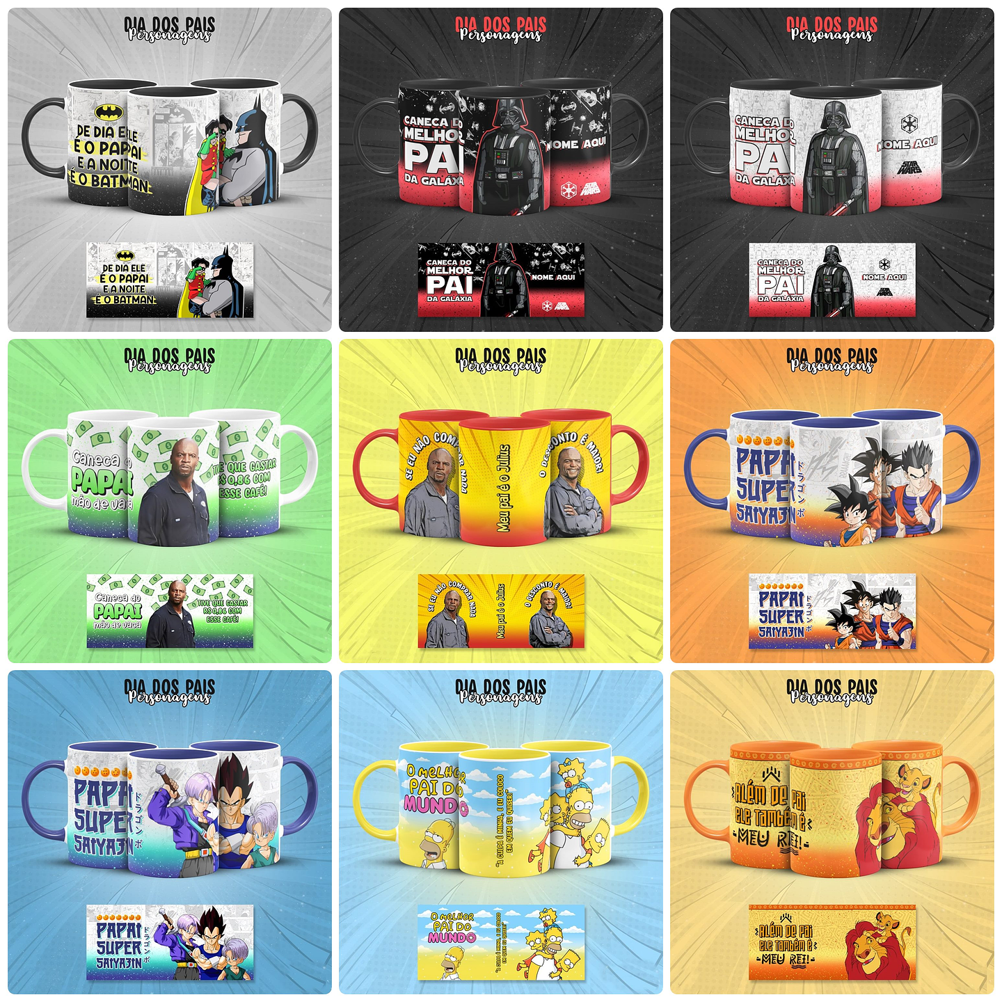 17 Artes para Caneca Dia dos Pais Personagens Arquivo em Jpg 1