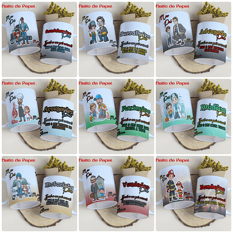 27 Artes para Caneca e Camisa Dia dos Pais Profissões Arquivo Editável 