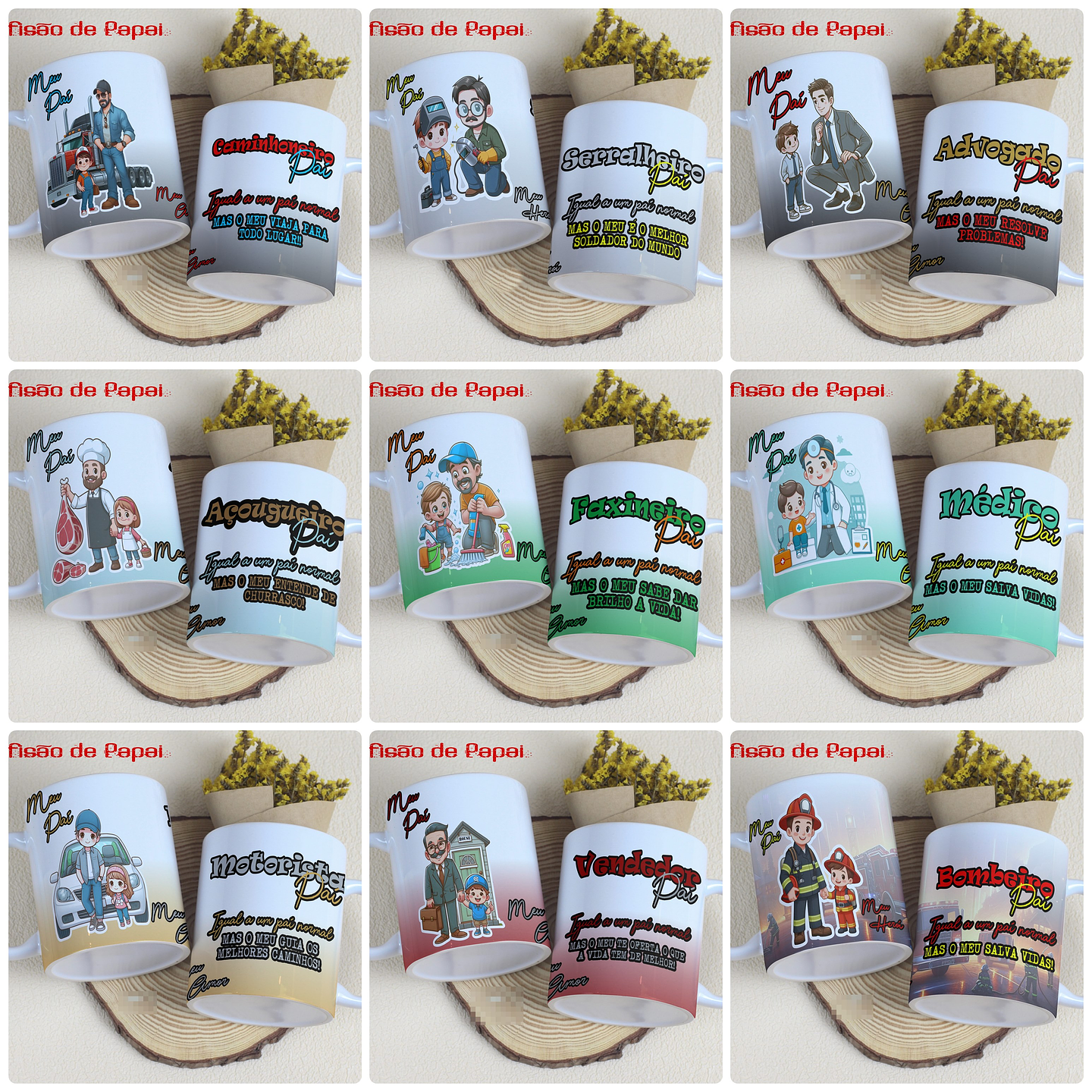 27 Artes para Caneca e Camisa Dia dos Pais Profissões Arquivo Editável  1