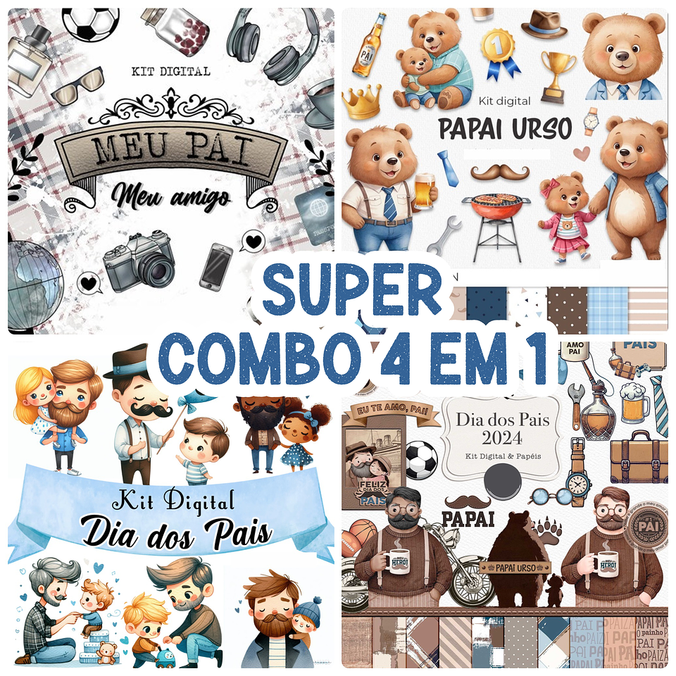 Combo 4 em 1 Kit Digital Dia dos Pais Lançamento em Png 1